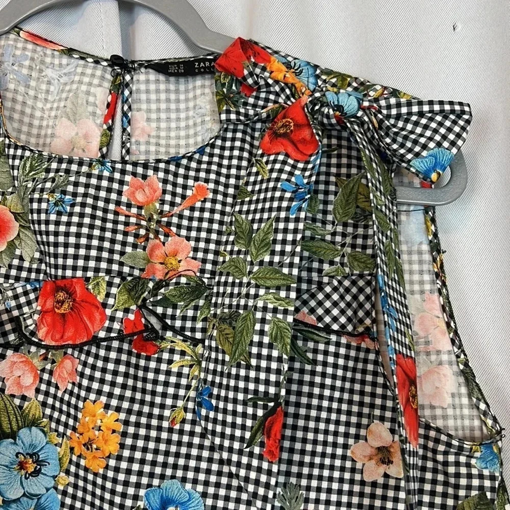 Zara Basic Collection Floral Gingham Ruffle Asymm… - image 3